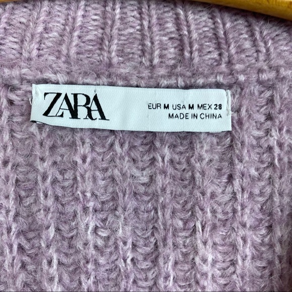 ZARA Lilac Mauve Wool Blend Oversized Knit Cardigan Front Pockets Size M - Picture 6 of 6